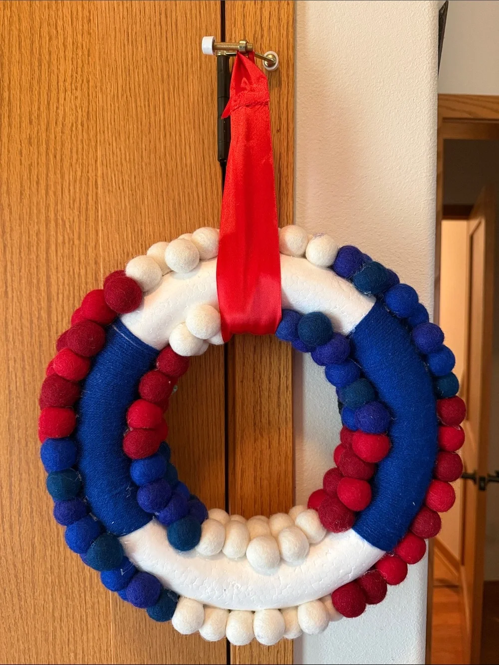 Handmade Patriotic Red White & Blue Pug Holiday Wreath